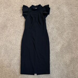 Lulu's | Black Ruffle-Sleeve, Open Back, Midi Dress | M